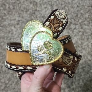 Brazos Joe Leather Belt Silver Buckle 36